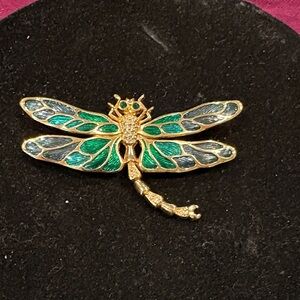 Gold and Green Dragonfly Brooch